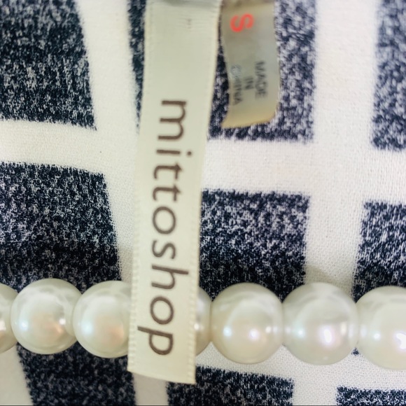 Mittoshop Black White Print Short sleeve Top Blouse Zipper Detail Size S… - Picture 4 of 7